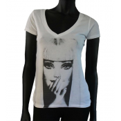 T-shirt col V blanc Femme - INFINITY 8