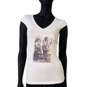 T-shirt femme blanc long col V.