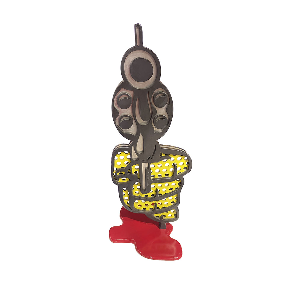 yellow hold up john kriss sculpture pop art contemporain